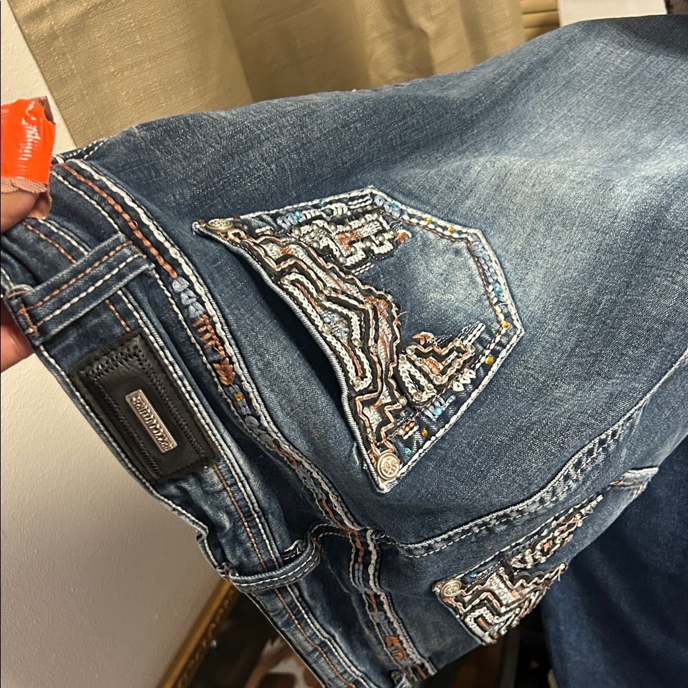 Stylish Blue Denim Jeans with Embroidery